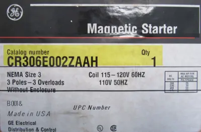 NEW GENERAL ELECTRIC CR306E002ZAAH MAGNETIC STARTER NEMA SIZE 3 115/120V COIL