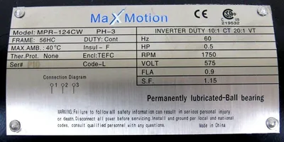 NEW MAXMOTION MPR-124CW MOTOR RPM 1750 .5 HP MPR124CW