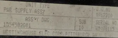 Westinghouse 1D54582G01 Power Supply Assembly Sub 10 loc4D6