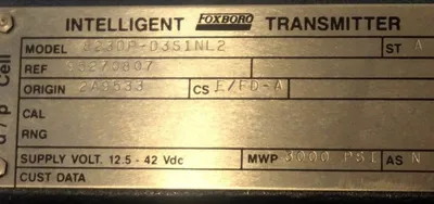 NEW FOXBORO 823DP-D3S1NL2 INTELLIGENT TRANSMITTER 3000 PSI, 823DPD3S1NL2