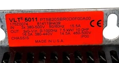 USED DANFOSS VLT5011 PT5B20SBR0D0F00A00 ADJUSTABLE FREQUENCY DRIVE VLT5000 SER.