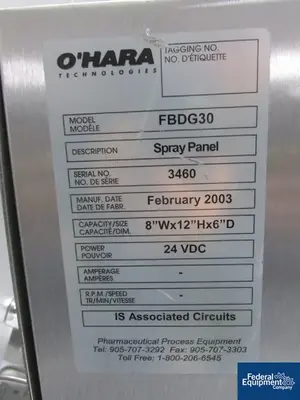 USED O'HARA O'Hara Fluid Bed Dryer Granulator, Model FBDG 30, 316L S/S