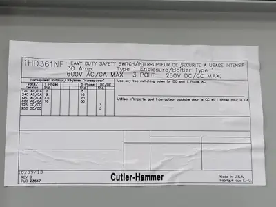 USED CUTLER-HAMMER 1HD361NF