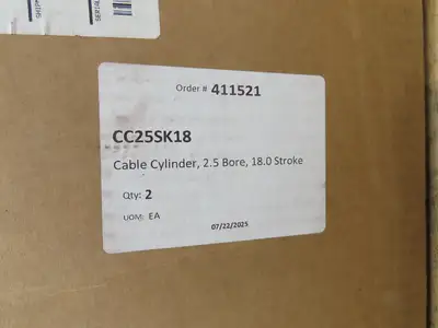 Tolomatic CC25 SK18.000 Pneumatic Air Cable Cylinder Rodless 2.5"Bore 18" Stroke
