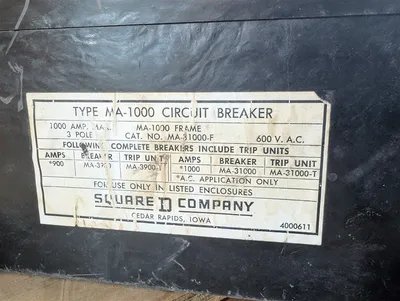 Square D MA-31000-F Molded Case Circuit Breaker 1000A 600VAC Used