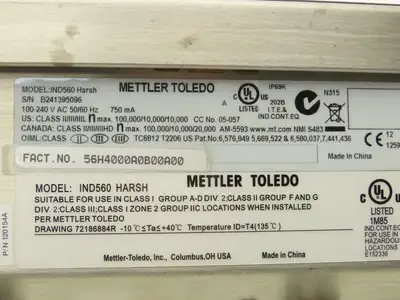Mettler Toledo IND560 Harsh Digital Scale Indicator Readout 120VAC No Cord