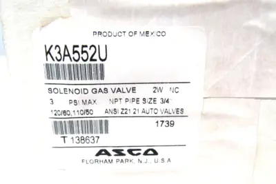 NEW ASCO K3A552U SOLENOID GAS VALVE