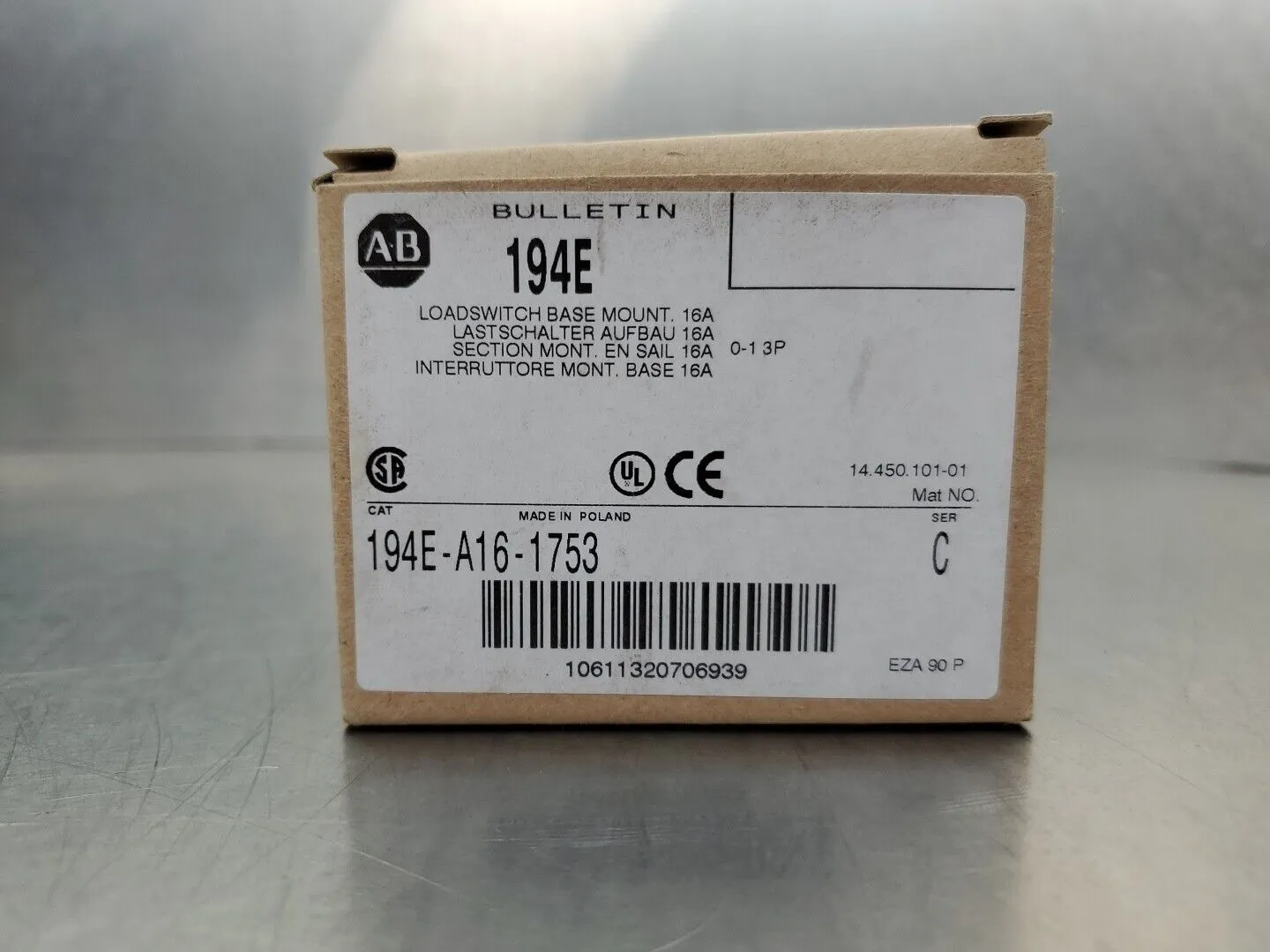 Allen Bradley 194E-A16-1753 Ser. C LoadSwitch Base Mount. 4C-25