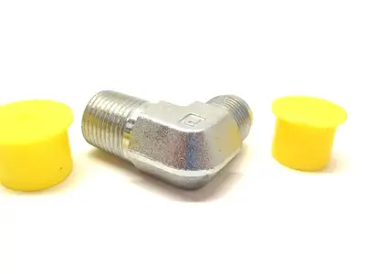 USED PARKER MALE ELBOW 1/2-14 M NPTF X 3/4"-16 M JIC