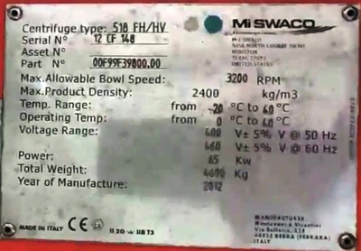 (3) Swaco 518 FH/HV oilfield decanter centrifuge skids, Duplex SS.