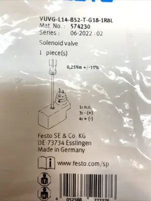 VUVG-L14-B52-T-G18-1R8L | Festo  Solenoid Valve Pneumatic, 24VDC, 5/2-Way 574230 - New