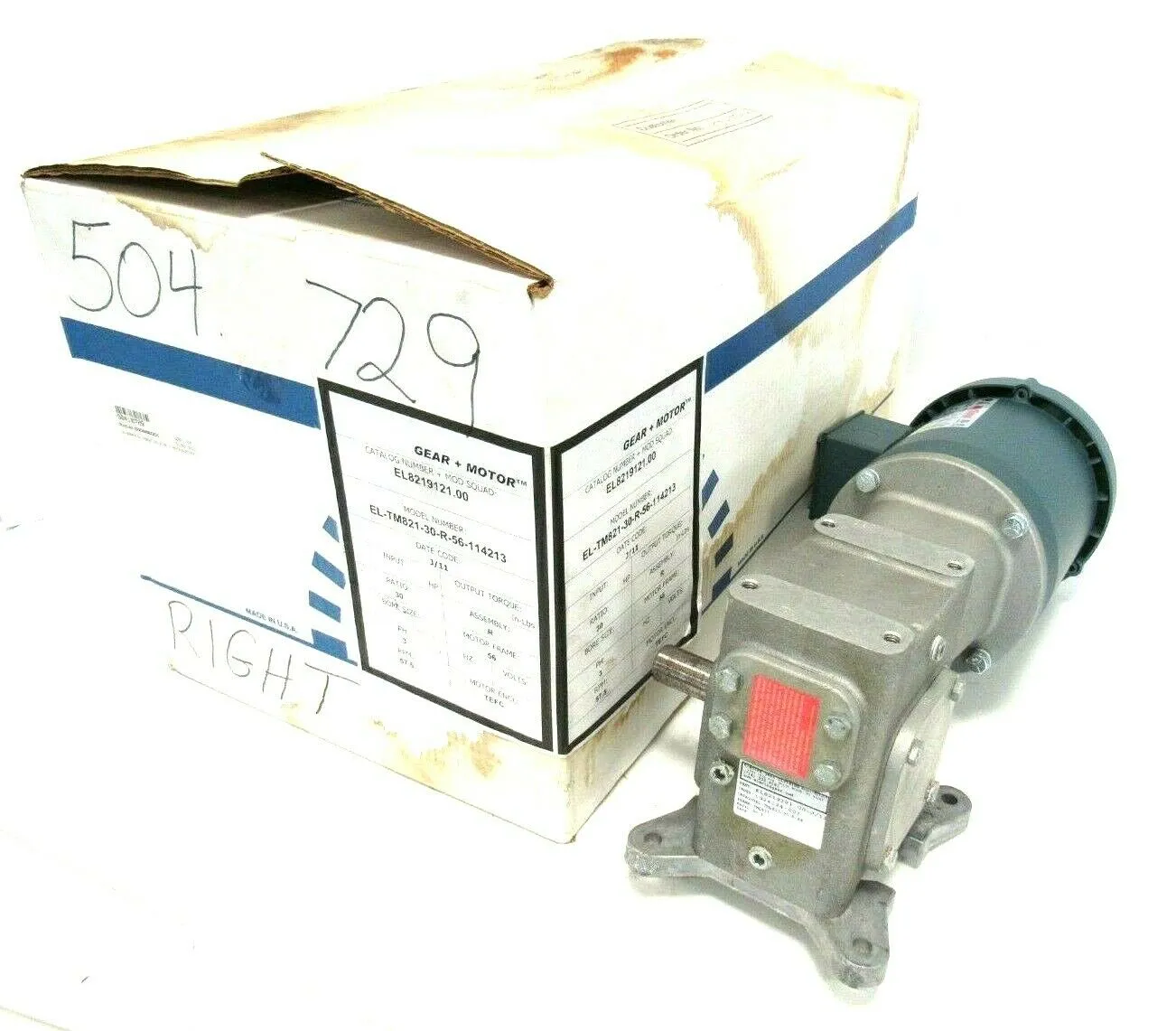 NEW LEESON EL8219121.00 GEARMOTOR 30:1 3/4HP EL-TM821-30-R-56+114213 114213.00