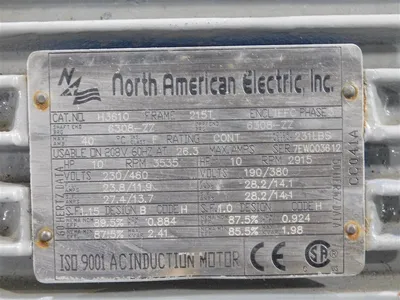 North American Electric Inc. H3610 Induction Motor 10HP 3535RPM 230/460V Used