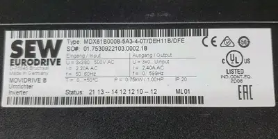 Used Sew Eurodrive MDX61B0008-5A3-4-0T/DEH11B/DFE MOVIDRIVE SERVO DRIVE Servo Drives | Palmetto Automation #1155026