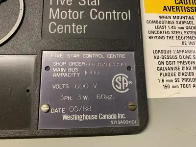 Five Star Double-Sided Motor Control Center (MCC), 600V Max., 1000A, 24 Buckets