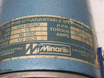 Minarik 504-06-029 Blue chip II 1/2HP 90VDC 1800RPM 280 IN.Ozs. Torque DC Drive