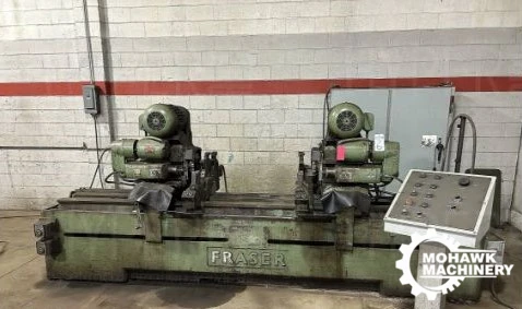 8" X 108" GIDDINGS & LEWIS/FRASER “ENDOMATIC MC” DOUBLE END MILLING DRILLING CHAMFERING FACING BORING & CENTERING MACHINE w/(2) 10 HP MILLING HEADS - (2) 3 HP CENTERING HEADS - (2) HYDRAULIC SELF CENTERING VISES