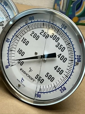 (5) ASHCROFT 5” BIMETAL THERMOMETER 3" STEM 50-550F 10-290C NNB * READ*