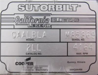 NEW GARDNER DENVER GAALBLA SUTORBILT BLOWER 2LL 5/8" DIA. 1" NPT