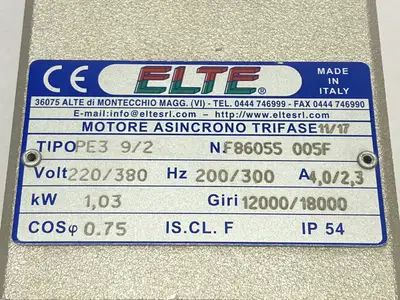 USED ELTE PRECISION ELECTRIC SPINDLE MOTOR 12000/18000 RPM 4.0/2.3A 220/380