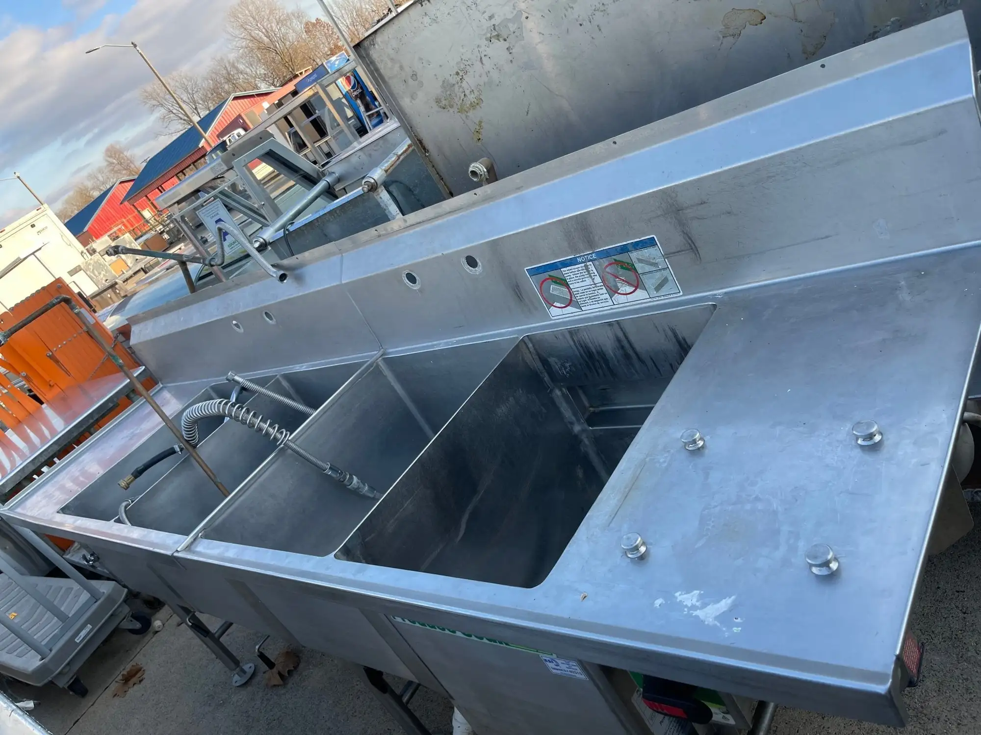 Used Falcon Restaurant Supply Used 112" 4 Compartment Commercial Stainless Sink with Twist Drains and Power Soak - SS14 Sinks Illinois US | Falcon Restaurant Supply #1376382