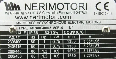 NEW NERIMOTORI MR80G0003 80B-4 MOTOR 260/440V 1.2HP
