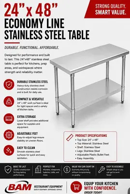 24"x48" Economy Line Stainless Steel Table