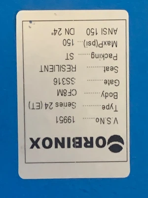24" Orbinox Stainless Steel Knife Gate Valve, Hand Wheel Operated