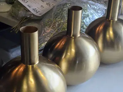 Lot of (3) Metal Bud Vase 9" x 12" (gold) (round)