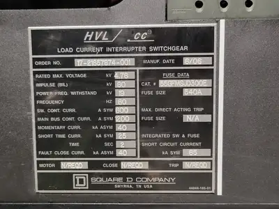 600A Load Interrupter Switchgear HVL/cc
