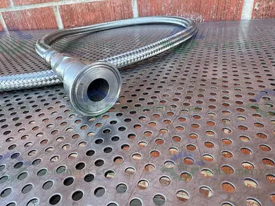 Unbranded Stainless Steel Braided Hose 63" w/ Threaded to 1" Sanitary Fitting