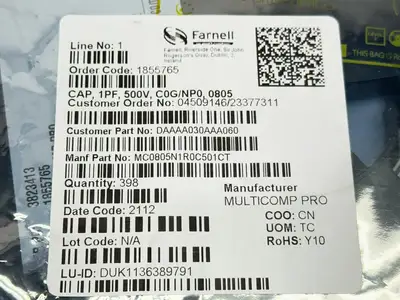 New | in-Stock Multicomp MC0805N1R0C501CT Capacitors Michigan US | Maverick Industrial Sales #1486956