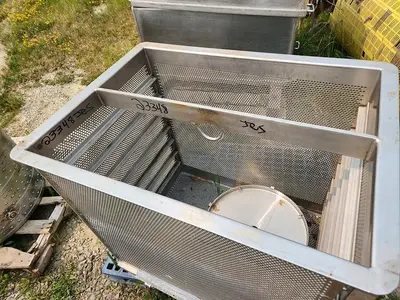 USED CUSTOM DESIGNED & MANUFACTURED STAINLESS STEEL SQUARE PERFERATED BASKET