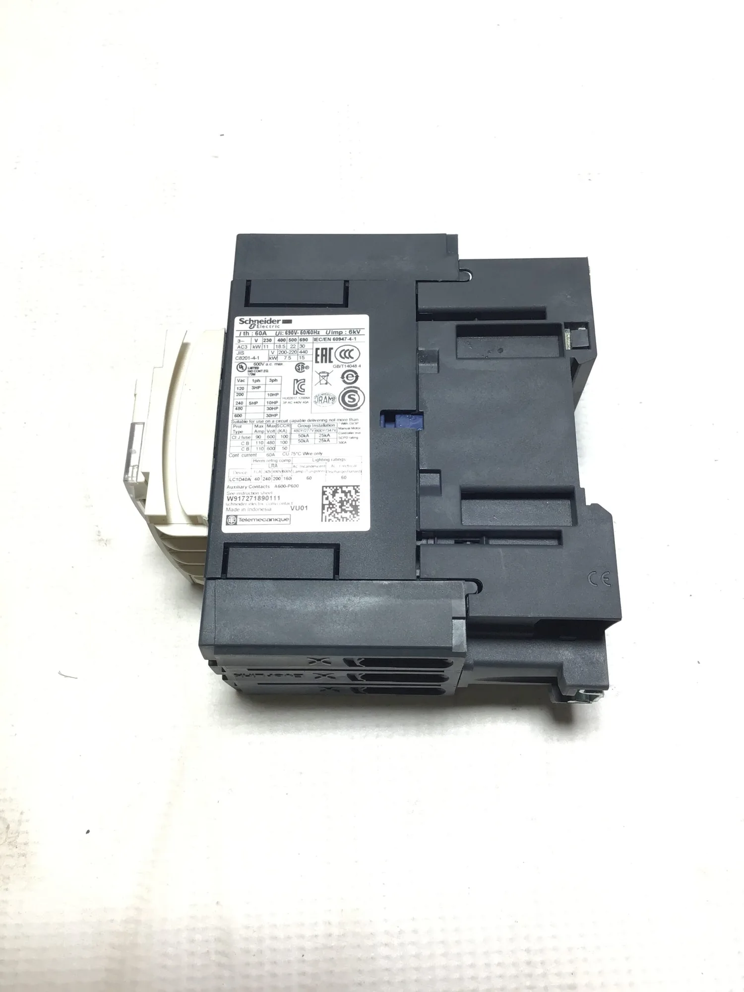 Schneider Electric LC1D40A Power Contactor 3 Pole 600VAC Max 50/60Hz 60A