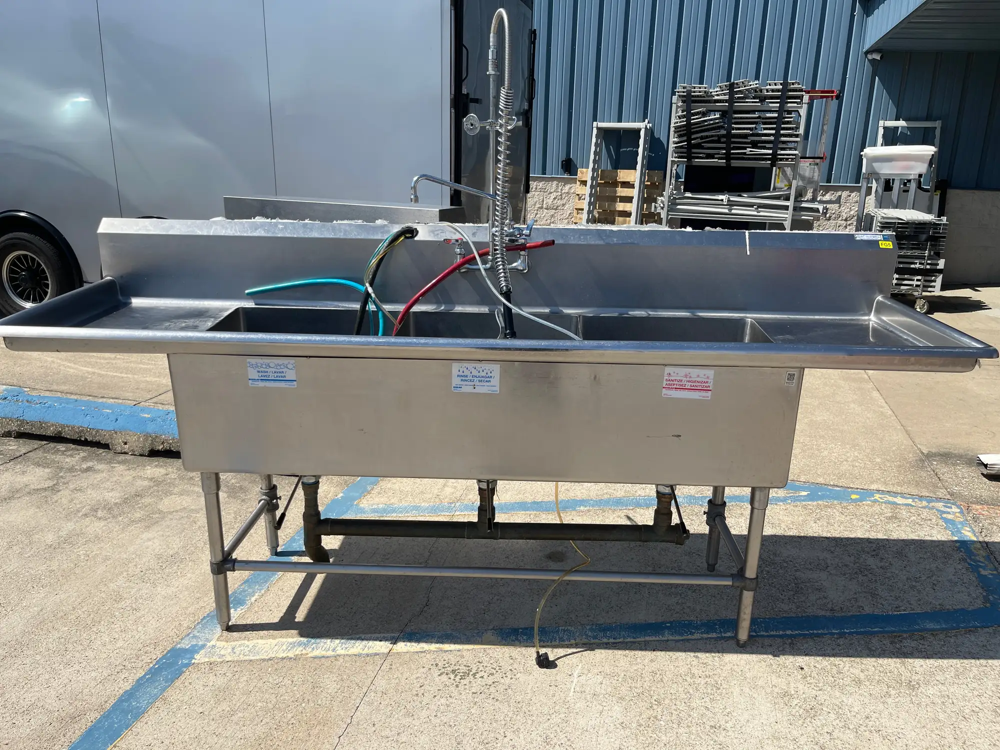 Used Falcon Restaurant Supply, Inc. Used 101" Stainless Steel 3 Compartment Sink - FG5 - SS344 Sinks Illinois US | Falcon Restaurant Supply #1374843