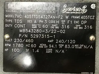 USED MARATHON 7VC 405TTDS4327AN-F2