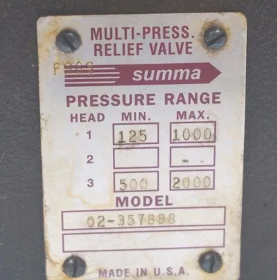 NEW SUMMA SVN5-02-357888 DIRECTIONAL VALVE W/ 02-357888 RELIEF VALVE