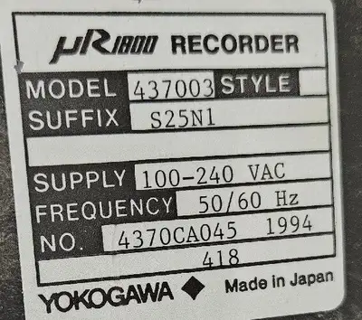 USED Yokogawa µR 1800 Chart 437003 Recorder Module