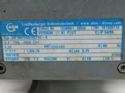 ABM DB10H/G80/4D71C-4 Inline Gearmotor w/Brake .25kw 230/460V 3PH 109rpm 15:1