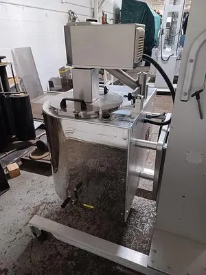 Citus jacketed mixing kettle and Alum-a-lift lifting cart
