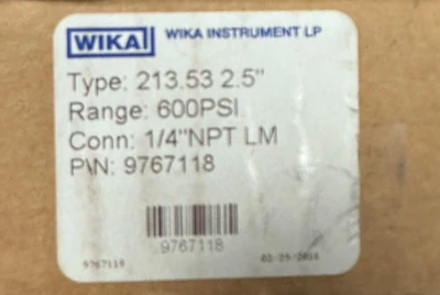 WIKA 213.53 2.5" 600PSI PRESSURE GAUGE - NEW