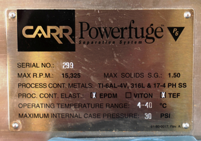 Carr P-6 Powerfuge biotech clarifier separation system.