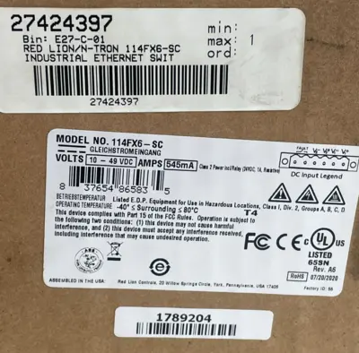 NEW RED LION CONTROLS N-TRON 114FX6-SC ETHERNET SWITCH 10-49VDC