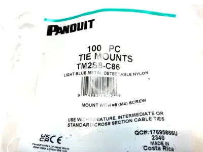 USED PANDUIT LIGHT BLUE METAL DETECTABLE NYLON CABLE TIE MOUNT