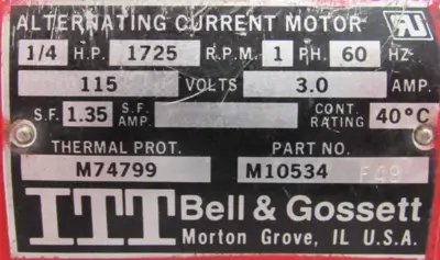 REFURBISHED BELL & GOSSITT 60 PUMP .1/4HP 115V 186863LF 11/4AA51/8BF