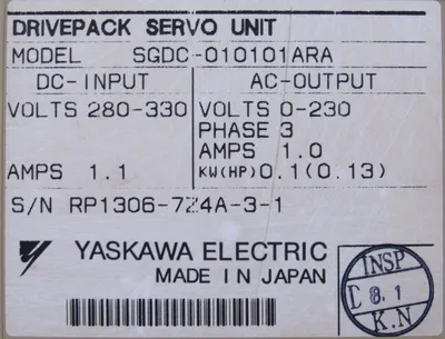 USED YASKAWA ELECTRIC SGDC-010101ARA DRIVEPACK SERVO UNIT SGDC010101ARA