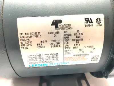112350.00, C6T17FB61C | Leeson 112350.00 3-Phase Hydraulic Pump Motor 1/2HP 1725rpm C6T17FB61C - Used