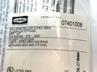 New | in-Stock HUBBELL DELUXE CORD GRIP 1/2" NPT .375–.500" SS MESH Electrical Fittings | Maverick Industrial Sales #1119673