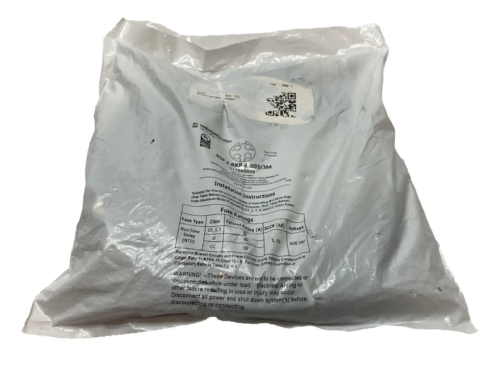 RSP 4-RKP 4-803/3M, 511000009 | Lumberg Automation RSP 4-RKP 4-803/3M Sensor/Actuator Cable M/F 1-3/8" 4-Pin 3m - New
