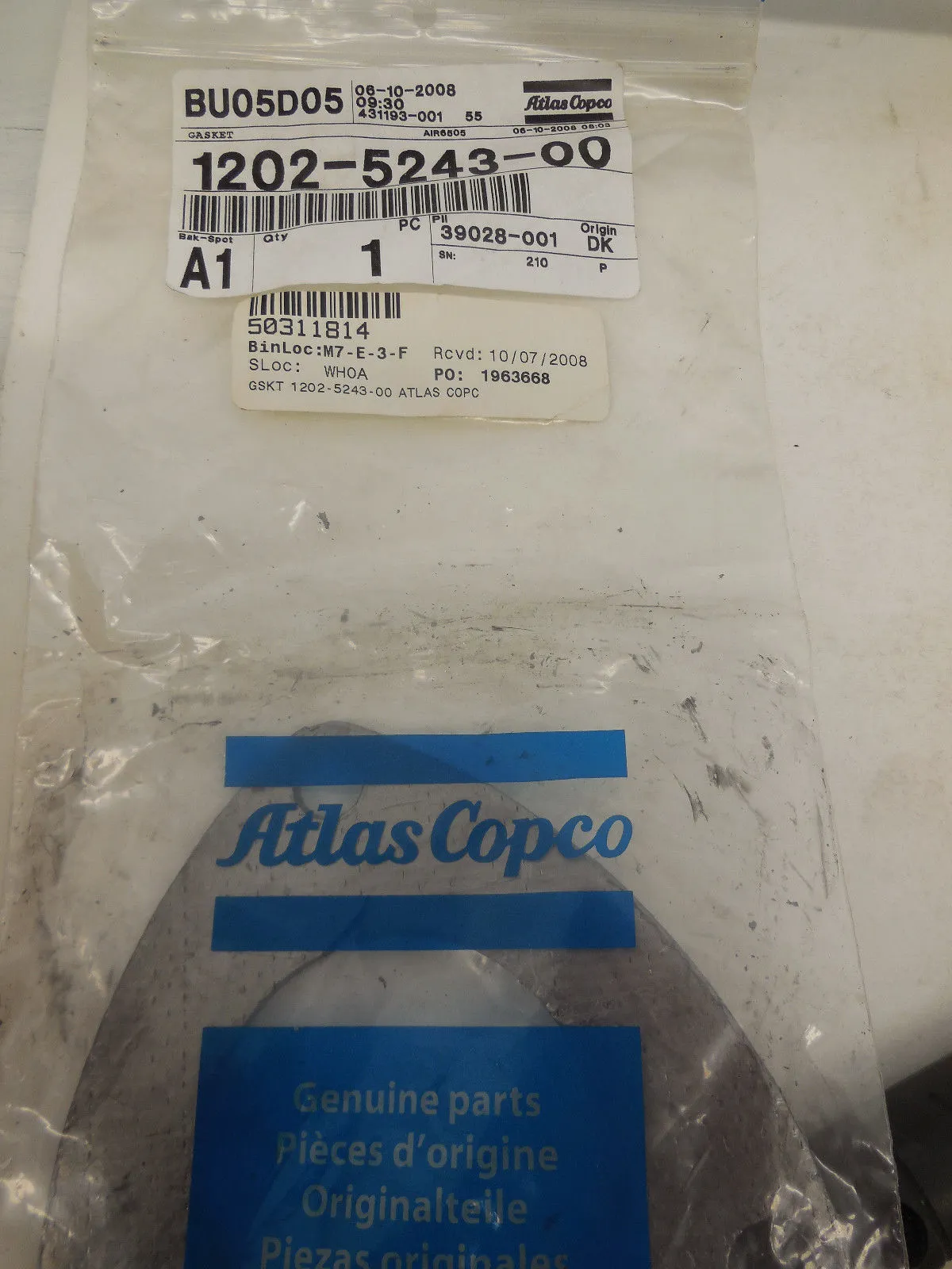 NEW ATLAS COPCO 1202-5243-00 GASKET 1202524300